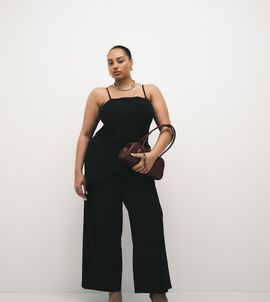ASOS Curve ASOS DESIGN Curve slinky twill tailored wide leg pants with skirt wrap detail in black