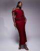 ASOS Curve ASOS DESIGN Curve slinky twist off shoulder top in burgundy - part of a set-Red - 3