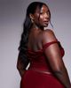 ASOS Curve ASOS DESIGN Curve slinky twist off shoulder top in burgundy - part of a set-Red - 4