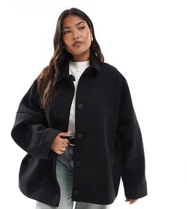 ASOS Curve ASOS DESIGN Curve slouchy formal harrington jacket in black-Neutral