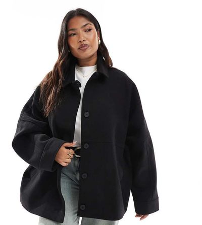 ASOS Curve ASOS DESIGN Curve slouchy formal harrington jacket in black-Neutral