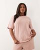 ASOS Curve ASOS DESIGN Curve slubby cotton oversized tee and shorts set with contrast neck binding in washed red - 1