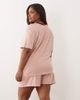 ASOS Curve ASOS DESIGN Curve slubby cotton oversized tee and shorts set with contrast neck binding in washed red - 3