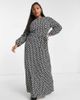 ASOS Curve ASOS DESIGN Curve smock maxi dress with belt in mono geo print-Multi - 1