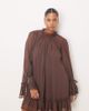 ASOS Curve ASOS DESIGN Curve smock mini dress with tiered ruffle cuffs and velvet bows in chocolate-Brown - 1
