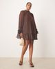ASOS Curve ASOS DESIGN Curve smock mini dress with tiered ruffle cuffs and velvet bows in chocolate-Brown - 3
