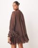 ASOS Curve ASOS DESIGN Curve smock mini dress with tiered ruffle cuffs and velvet bows in chocolate-Brown - 4