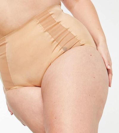 ASOS Curve ASOS DESIGN Curve smoothing high waist knicker in beige-Neutral