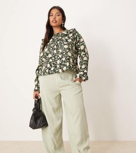 ASOS Curve ASOS DESIGN Curve soft barrel leg pants with seam detail in sage-Green