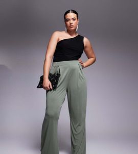ASOS Curve ASOS DESIGN Curve soft handle pleated wide leg pants in sage-Green
