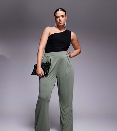 ASOS Curve ASOS DESIGN Curve soft handle pleated wide leg pants in sage-Green