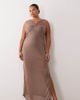 ASOS Curve ASOS DESIGN Curve soft semi-sheer column maxi dress with twisted bust detail in taupe-Neutral - 1