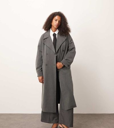 ASOS Curve ASOS DESIGN Curve soft tailored trench in charcoal-Gray
