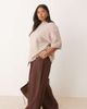 ASOS Curve ASOS DESIGN Curve soft texture wide leg pants with contrast stitch in chocolate-Brown - 1