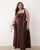 ASOS Curve ASOS DESIGN Curve square neck midi sundress with sculpted bust and contrast piping in chocolate-Brown - 1