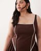 ASOS Curve ASOS DESIGN Curve square neck midi sundress with sculpted bust and contrast piping in chocolate-Brown - 4