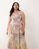 ASOS Curve ASOS DESIGN Curve square neck midi sundress with sculpted bust and contrast piping in print-Multi - 3