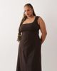 ASOS Curve ASOS DESIGN Curve square neck seam detail midi dress in chocolate-Brown - 2