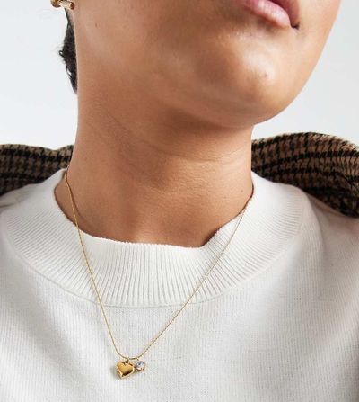 ASOS Curve ASOS DESIGN Curve stainless steel necklace with cubic zirconia and heart pendant in gold tone
