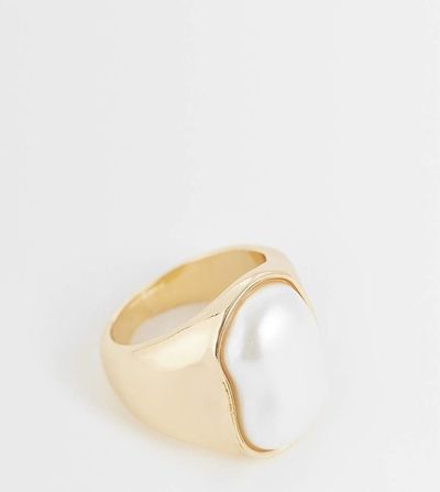 ASOS Curve ASOS DESIGN Curve statement faux freshwater pearl ring in gold tone
