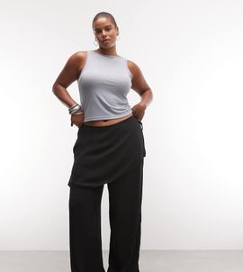 ASOS Curve ASOS DESIGN Curve straight leg pants with skirt detail in black