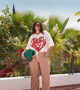 ASOS Curve ASOS DESIGN Curve straight leg seersucker pants in rust stripe-Multi