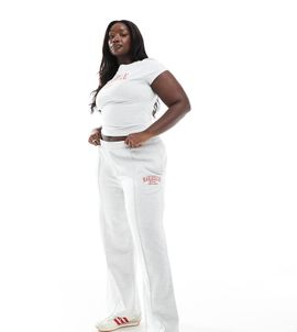 ASOS Curve ASOS DESIGN Curve straight leg sweatpants with Marseille embroidered graphic in ice heather-Gray