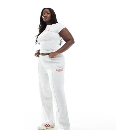 ASOS Curve ASOS DESIGN Curve straight leg sweatpants with Marseille embroidered graphic in ice heather-Gray