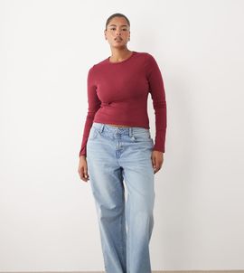 ASOS Curve ASOS DESIGN Curve straight wide leg jeans in light wash blue