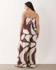 ASOS Curve ASOS DESIGN Curve strapless double layer jumpsuit in brown print-White - 4