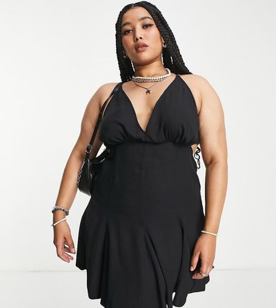 ASOS Curve ASOS DESIGN Curve strappy plunge mini dress in black