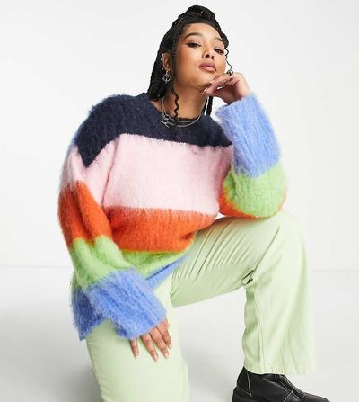 ASOS Curve ASOS DESIGN Curve stripe sweater in brushed yarn in multi
