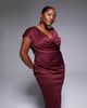 ASOS Curve ASOS DESIGN Curve structured midi dress with capped sleeve and draped cross front in dark berry - 3