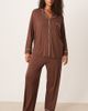 ASOS Curve ASOS DESIGN Curve super soft long sleeve shirt & pants pajama set in chocolate-Brown - 1