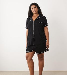 ASOS Curve ASOS DESIGN Curve super soft short sleeve shirt and shorts pajama set in black