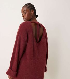 ASOS Curve ASOS DESIGN Curve supersoft fluffy slouchy sweater mini dress in burgundy-Red