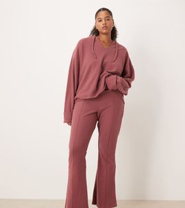 ASOS Curve ASOS DESIGN Curve Supersoft seam detail kick flare pants in dark rose-Brown