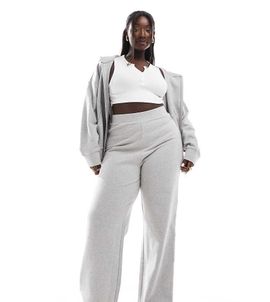 ASOS Curve ASOS DESIGN Curve supersoft wide leg sweatpants in gray heather - part of a set