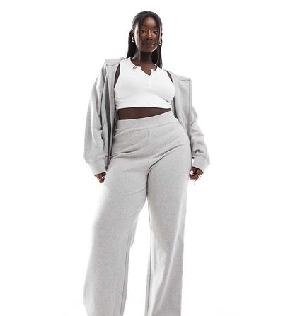 ASOS Curve ASOS DESIGN Curve supersoft wide leg sweatpants in gray heather - part of a set