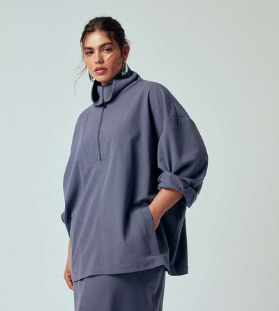 ASOS Curve ASOS DESIGN Curve tailored funnel neck jacket in blue - part of a set