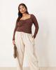 ASOS Curve ASOS DESIGN Curve tapered linen mix pull on pants in stone-Neutral - 1