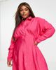 ASOS Curve ASOS DESIGN Curve texture stripe volume sleeve mini shirt dress in hot pink - 1