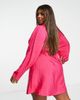 ASOS Curve ASOS DESIGN Curve texture stripe volume sleeve mini shirt dress in hot pink - 2
