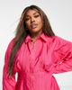 ASOS Curve ASOS DESIGN Curve texture stripe volume sleeve mini shirt dress in hot pink - 3