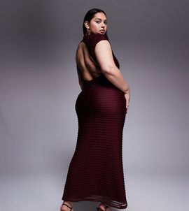 ASOS Curve ASOS DESIGN Curve textured cap sleeve maxi dress in cherry