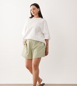ASOS Curve ASOS DESIGN Curve textured pull on flippy shorts in khaki stripe-Green