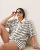 ASOS Curve ASOS DESIGN Curve textured resort shirt in cream and navy stripe - part of a set-Multi - 1