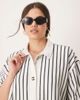 ASOS Curve ASOS DESIGN Curve textured resort shirt in cream and navy stripe - part of a set-Multi - 4