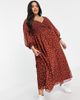 ASOS Curve ASOS DESIGN Curve textured shirred wrap maxi dress in brown spot-Multi - 1