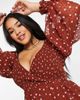 ASOS Curve ASOS DESIGN Curve textured shirred wrap maxi dress in brown spot-Multi - 2